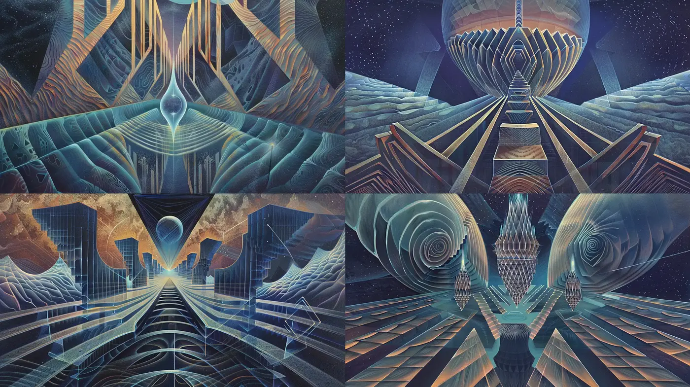 Surreal Symmetry: Abstract Elegance in Ethereal Tones - Midjourney sref style