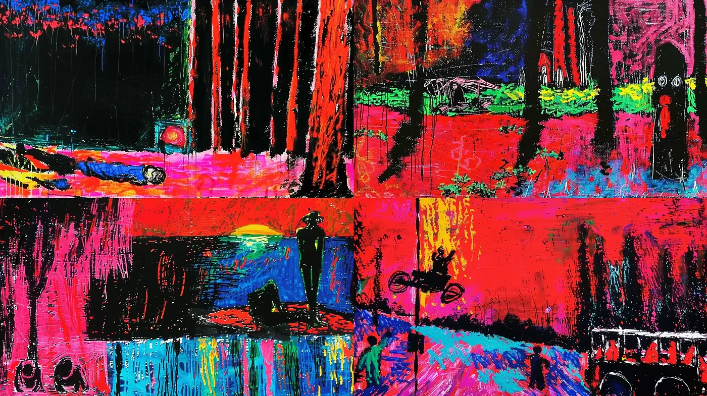 Abstract Expressionist Fusion with Intense Chromatic Vibrancy - Midjourney sref style