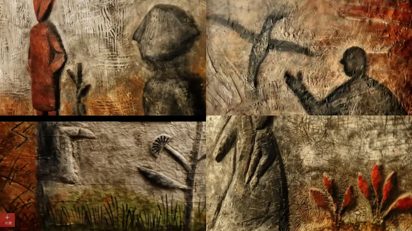 Mixed Media with Textural Depth and Earthy Tones Enhancing an Emotional Narrative - Midjourney sref style