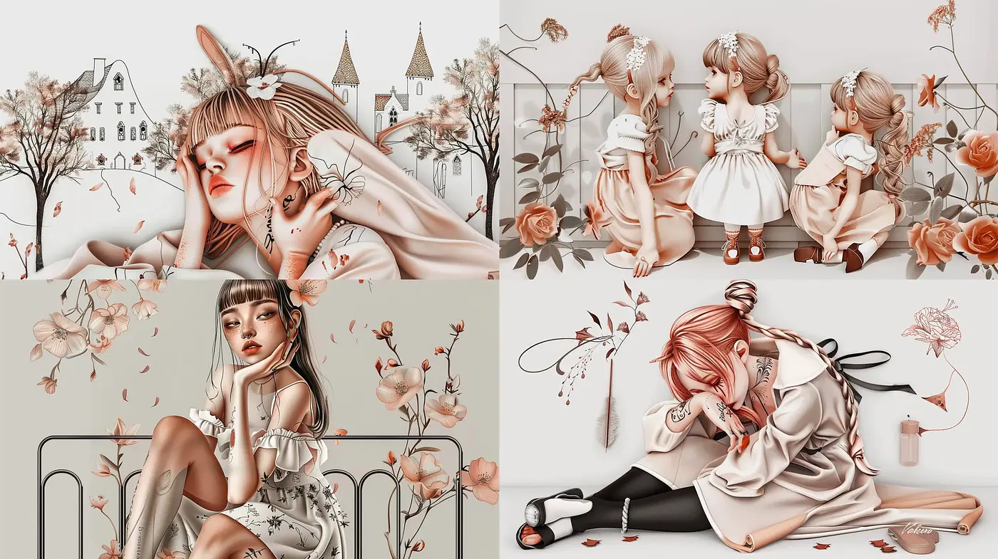 Ethereal Pastel Dreamscape: A Whimsical Blend of Delicate Hues and Tender Moments - Midjourney sref style