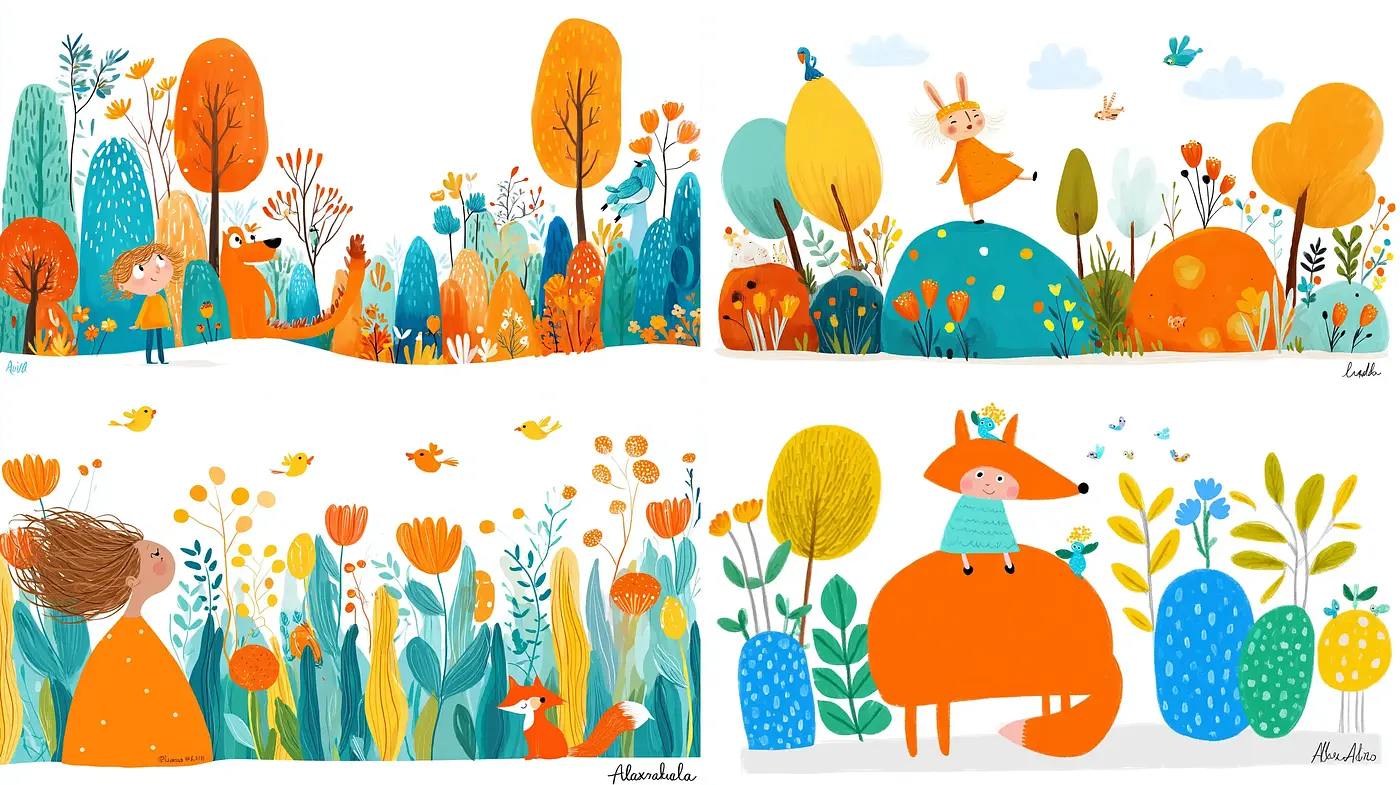 Whimsical and Vibrant Illustrations with a Playful Character Design - Midjourney sref style
