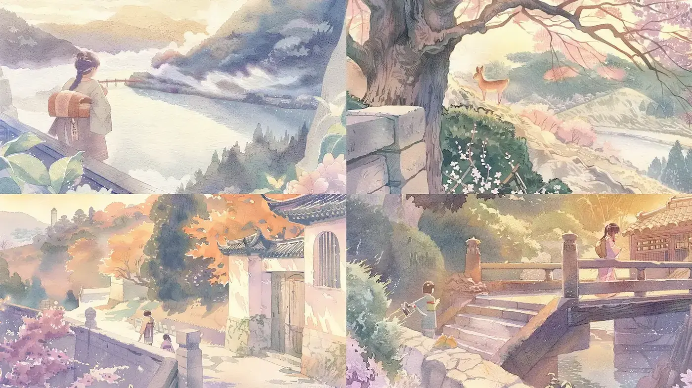 Serene and Dreamlike Landscape Paintings with a Subtle Watercolor Technique - Midjourney sref style