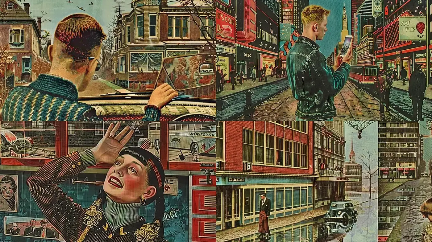 Retro Urban Vignette with Contemporary Elements - Midjourney sref style