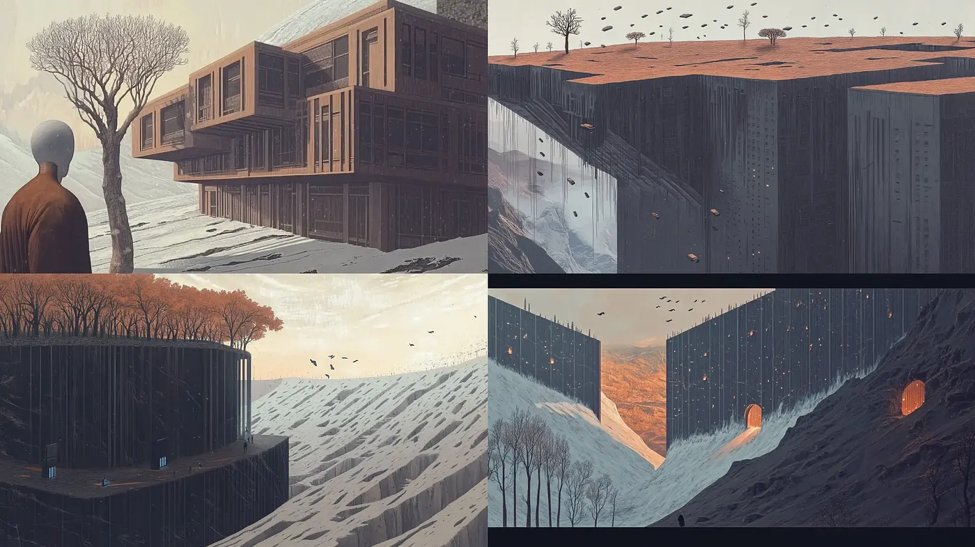 Ethereal Architectural Dreamscape in Autumnal Hues - Midjourney sref style