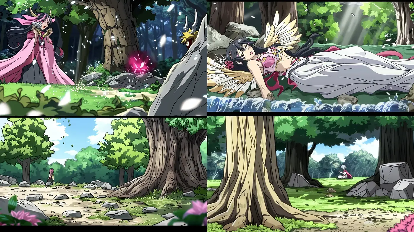 Enchanted Forest Narrative: A Consistent Anime-Inspired Dreamworld in Vivid Hues - Midjourney sref style