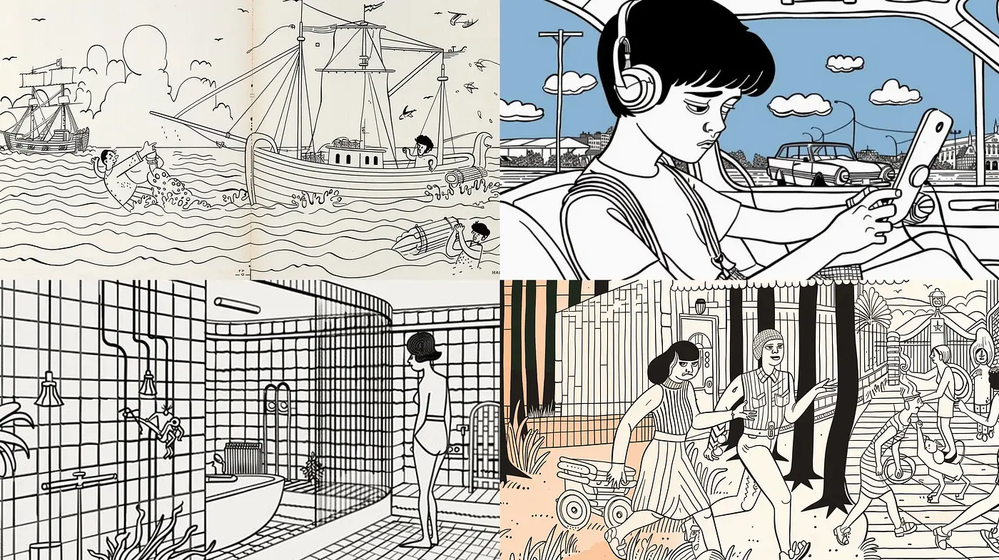 Monochrome Line Art with Contemporary Minimalist Aesthetics - Midjourney sref style