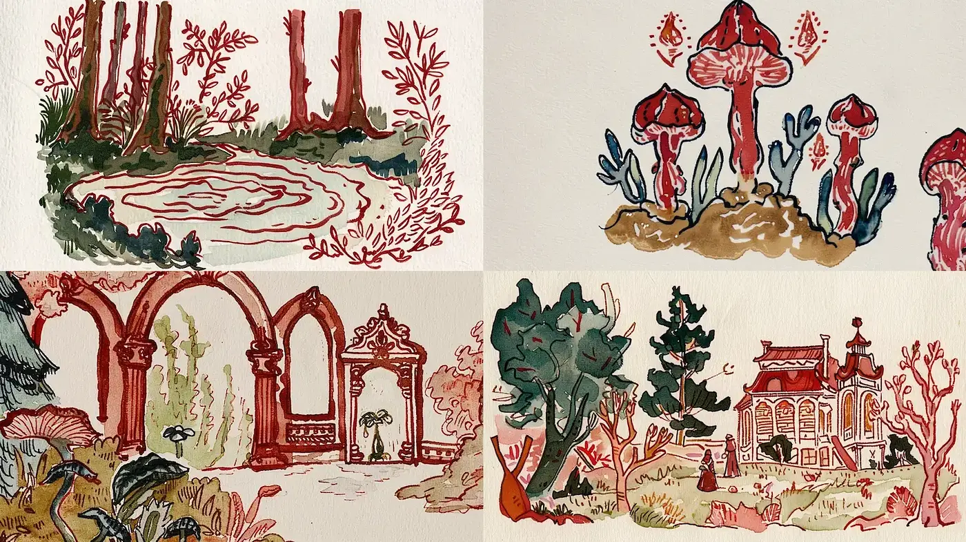 Whimsical Illustrations with Nature Focused Themes - Midjourney sref style