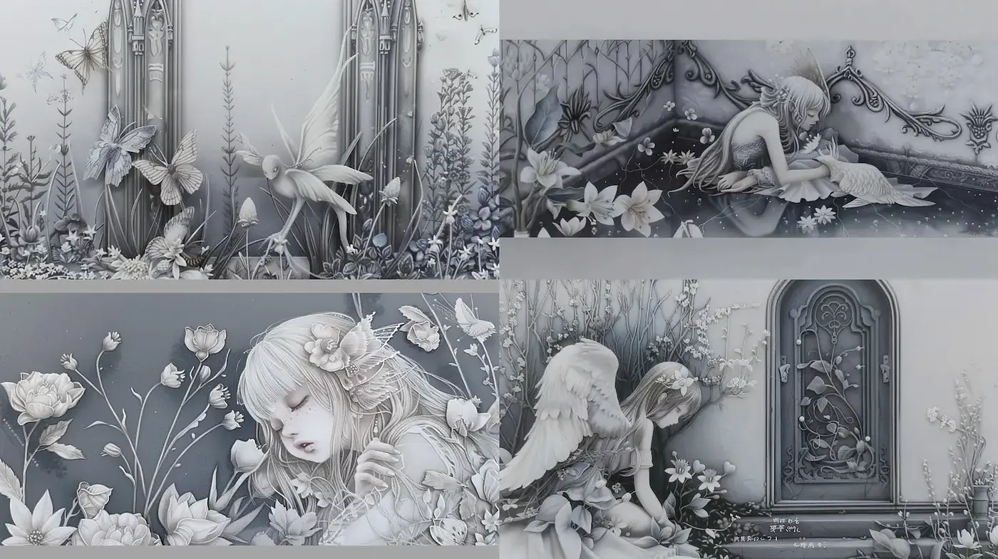 Ethereal and Dreamlike Artistry with a Monochromatic Palette - Midjourney sref style