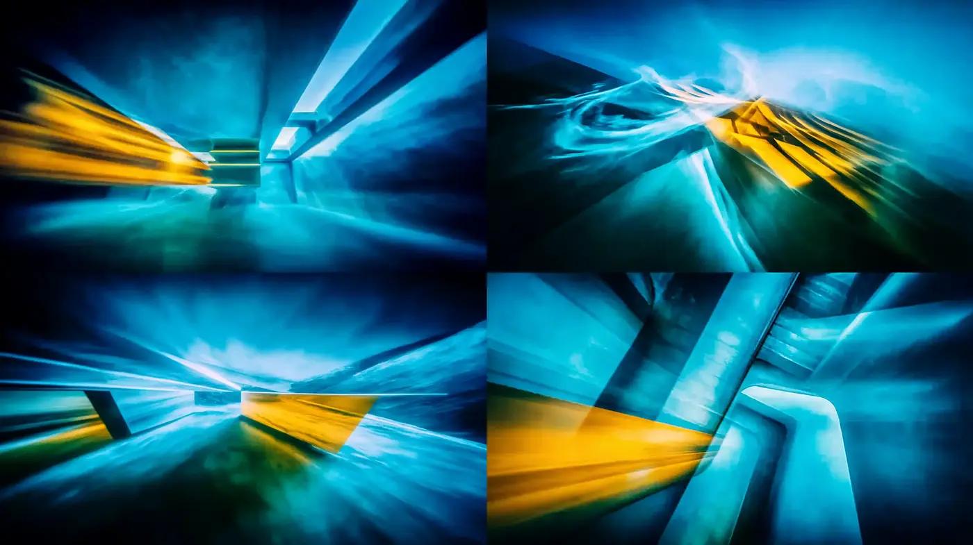 Dynamic and Abstract Exploration of Light and Structure - Midjourney sref style