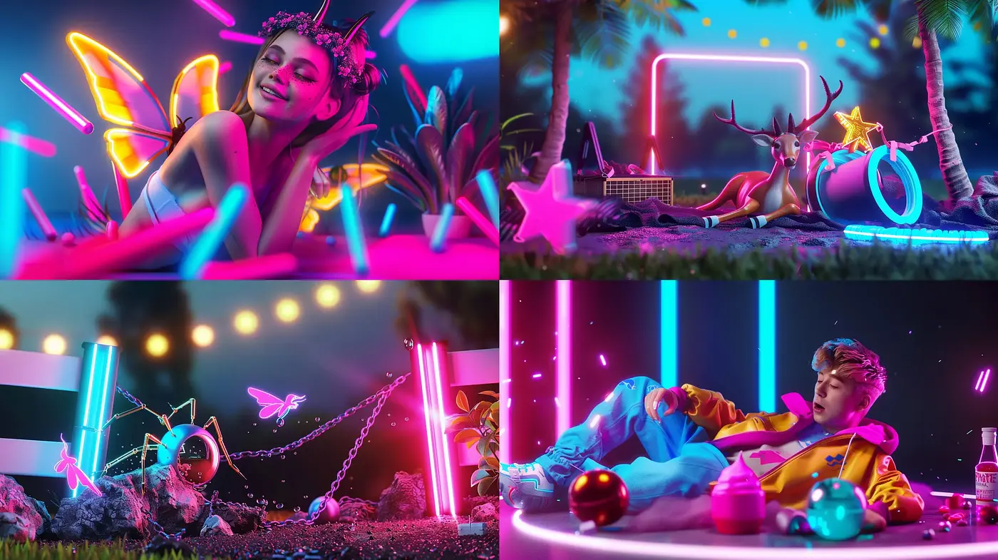 Neon Dreamscape Synthwave Fusion - Midjourney sref style