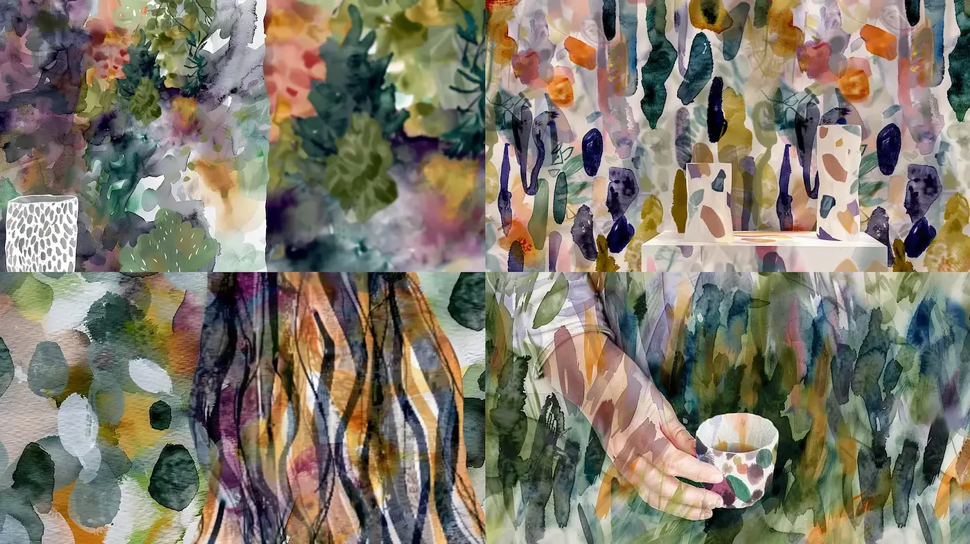 Lush Organic Watercolor Artwork with Nature-Inspired Textures - Midjourney sref style