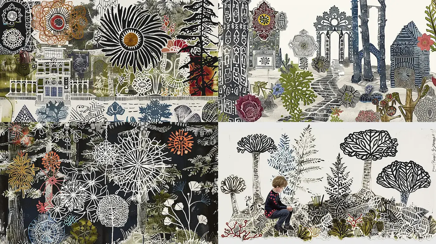 Whimsical and Enchanting Illustrations with Intricate Patterns - Midjourney sref style