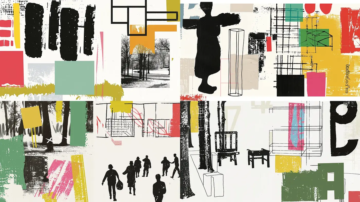 Modern Abstract Collage with Graphic Urban Overtones - Midjourney sref style
