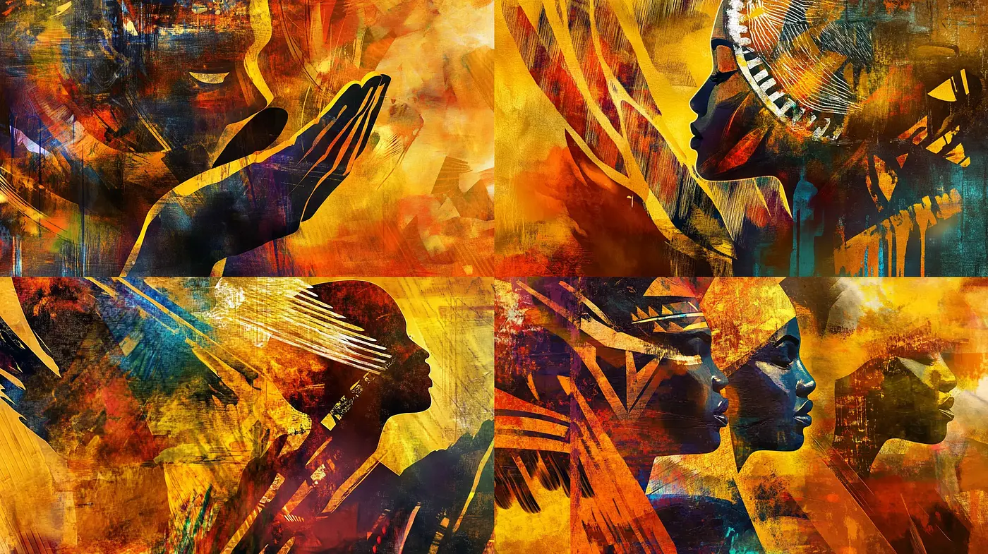 Fiery Tapestry of Abstract Expressionism and Tribal Fusion - Midjourney sref style