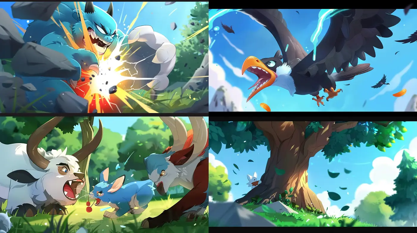 Vibrant Dynamic Energy in Stylized Nature Scenes - Midjourney sref style