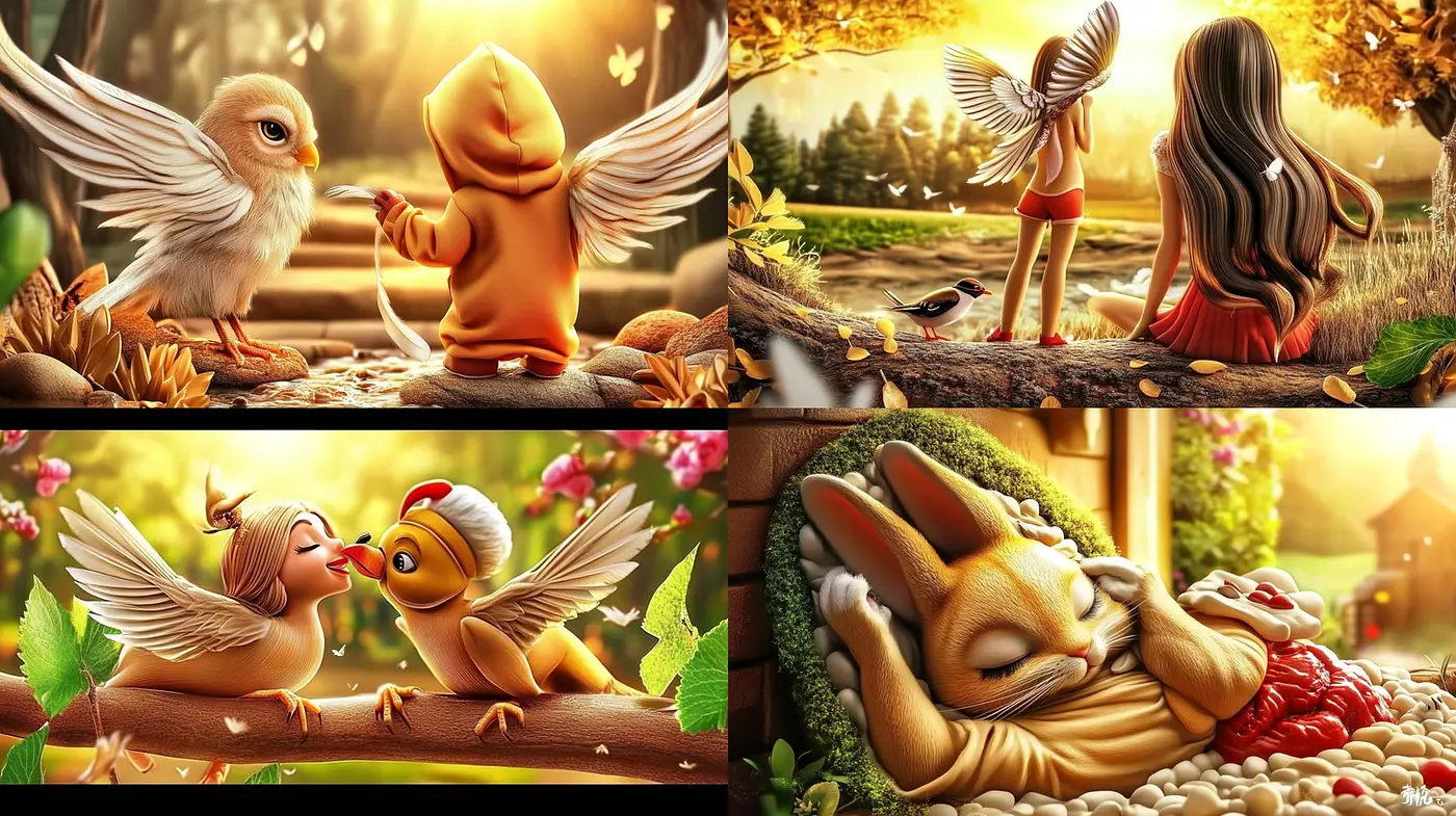 Charming Whimsical Illustrations with Anthropomorphic Animals and Warm Natural Settings - Midjourney sref style