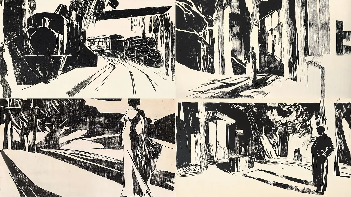 Monochrome Expressive Contours - A Study in Stark Black and White - Midjourney sref style