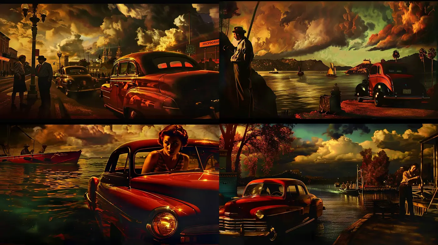 Twilight Reverie in a Vintage Americana Dreamscape - Midjourney sref style