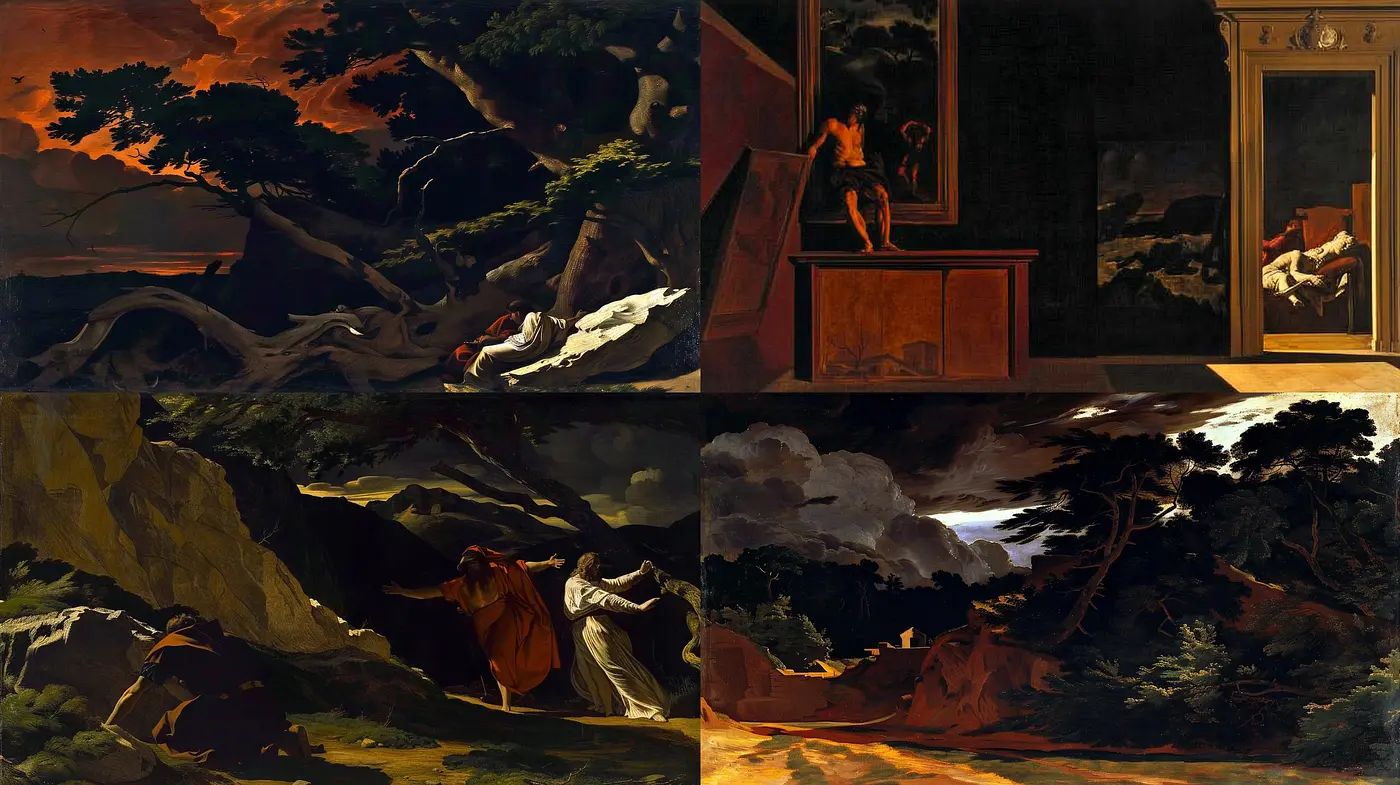 Ethereal Twilight: A Harmonious Fusion of Baroque Drama with Romantic Wilderness - Midjourney sref style