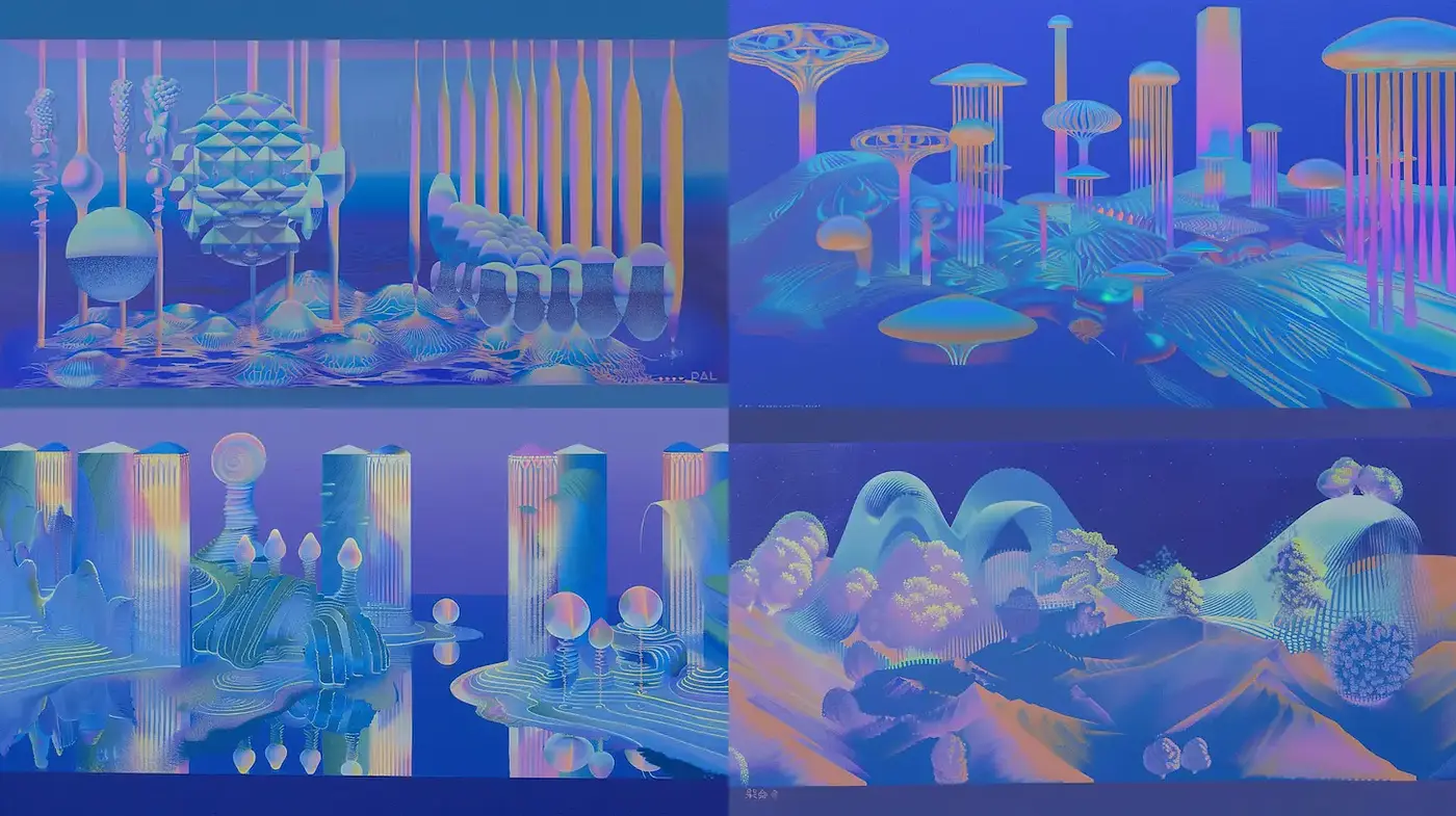 Futuristic Dreamscape with Organic Forms and Ethereal Glow - Midjourney sref style