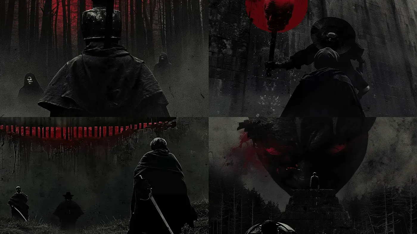 Dark Fantasy Silhouettes Against a Dystopian Backdrop - Midjourney sref style