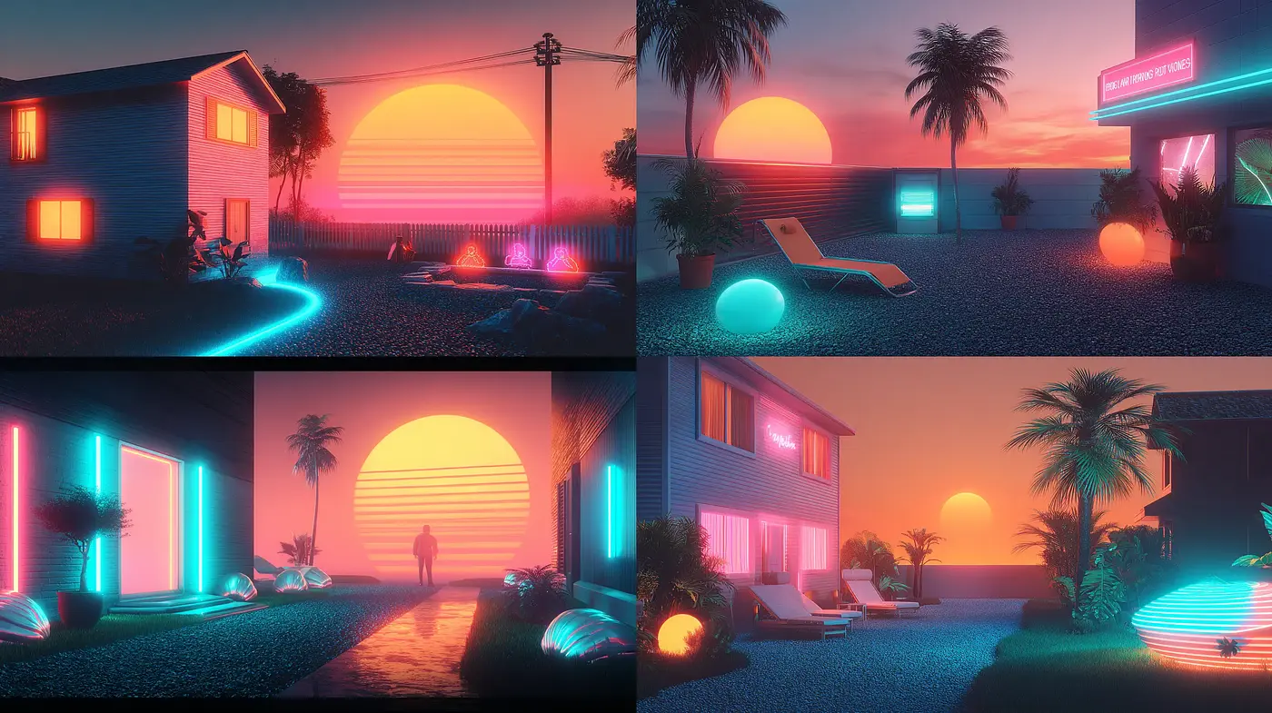 Contemporary Neon-Infused Landscapes with Retro Vibes - Midjourney sref style