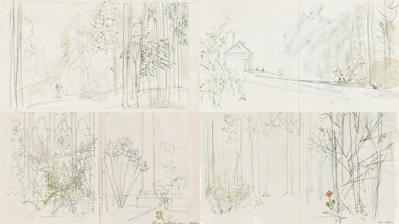 Ethereal Sketches of Nature in Monochrome Essence - Midjourney sref style