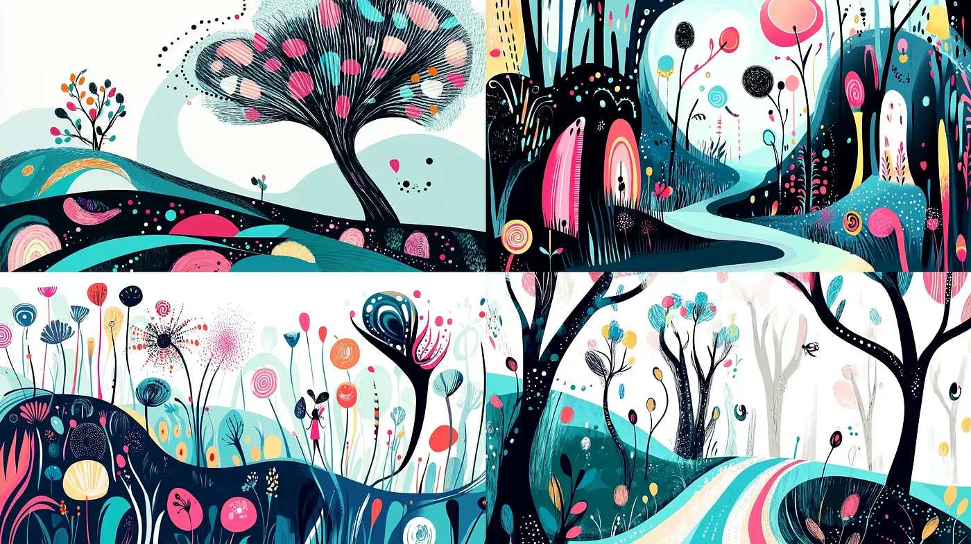 Enchanted Chromatic Whimsy: A Fantastical Fusion of Color and Fantasy in Illustrative Art - Midjourney sref style