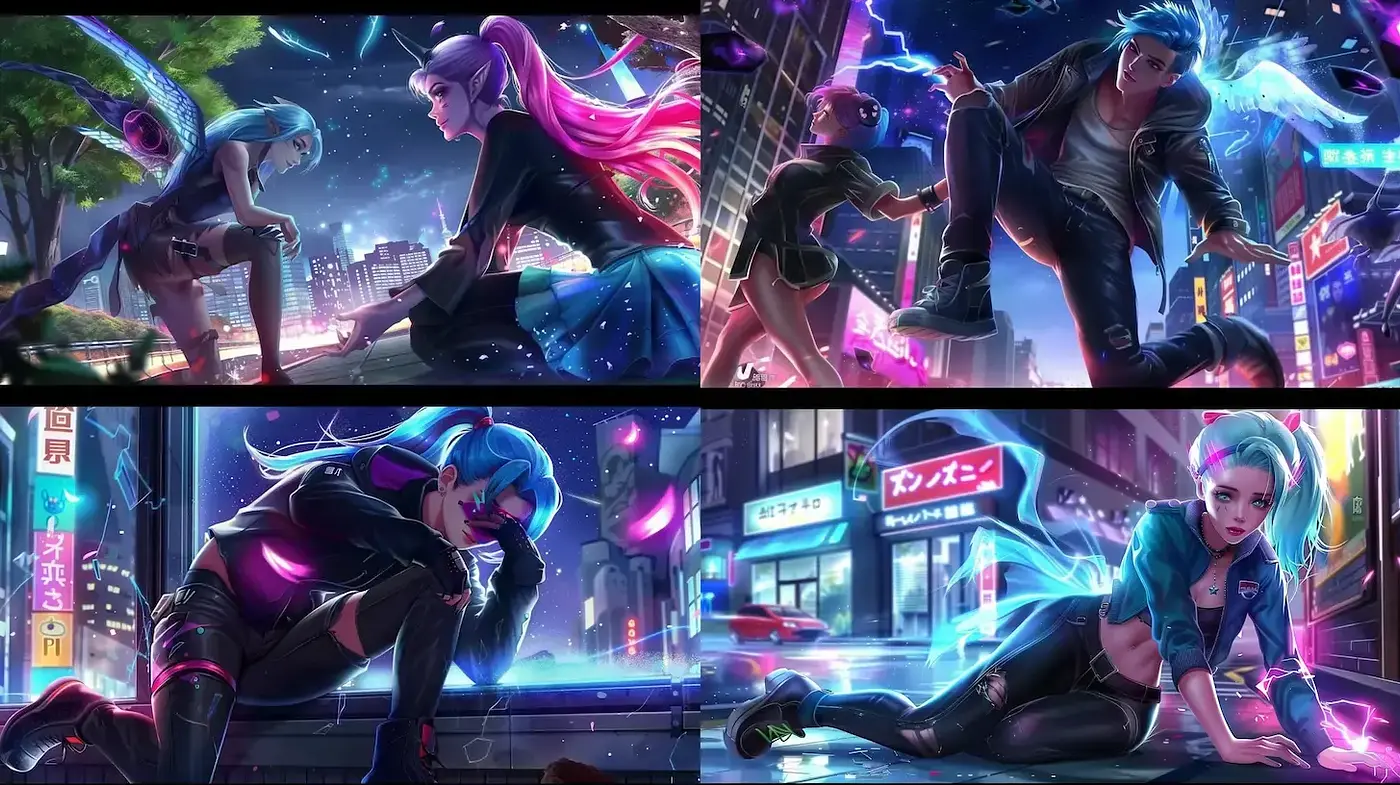 Dynamic Neon Cyberpunk Scene with Character-Driven Storytelling - Midjourney sref style