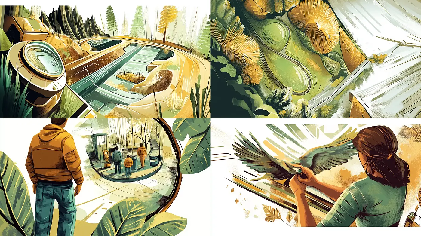 Lush Illustrative Vistas: A Harmonic Blend of Nature and Narrative - Midjourney sref style