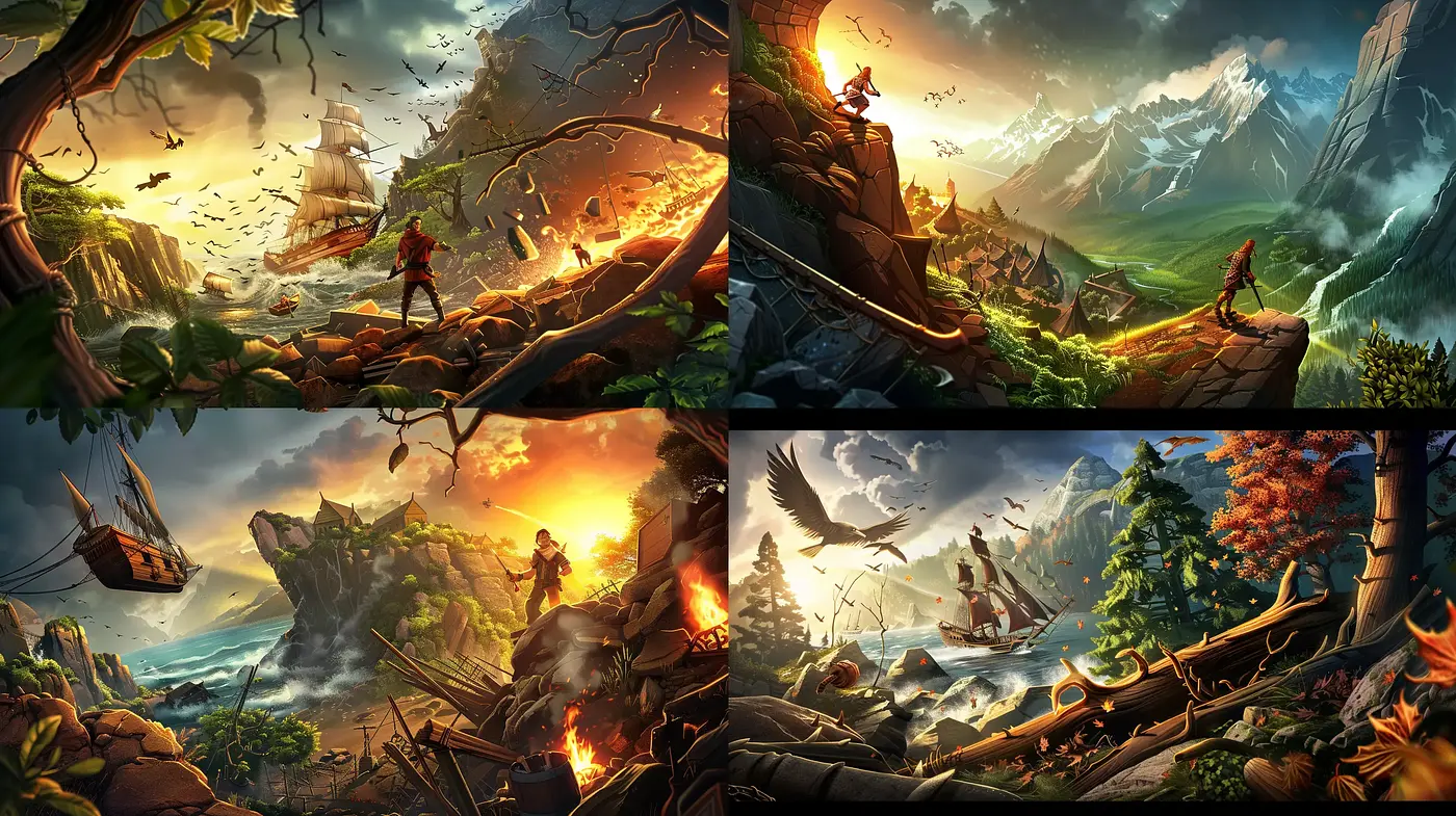 Epic Fantasy Landscapes with Dramatic Lighting and Rich Textures - Midjourney sref style