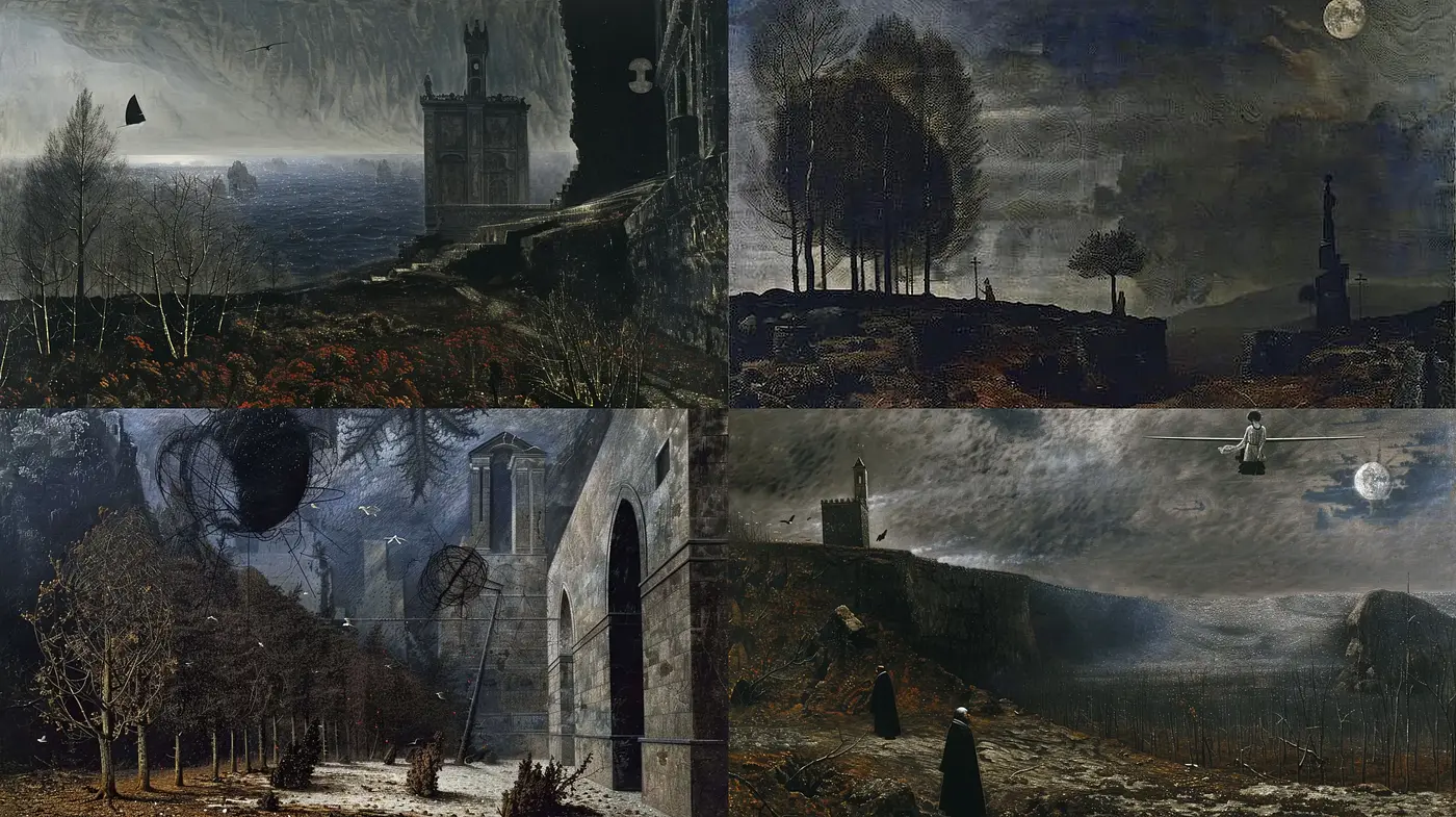 Eerie Nocturnes: A Homage to Melancholic Romanticism - Midjourney sref style