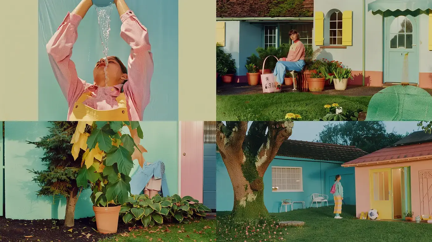 Bright and Whimsical Domestic Scenes with a Retro Color Palette - Midjourney sref style