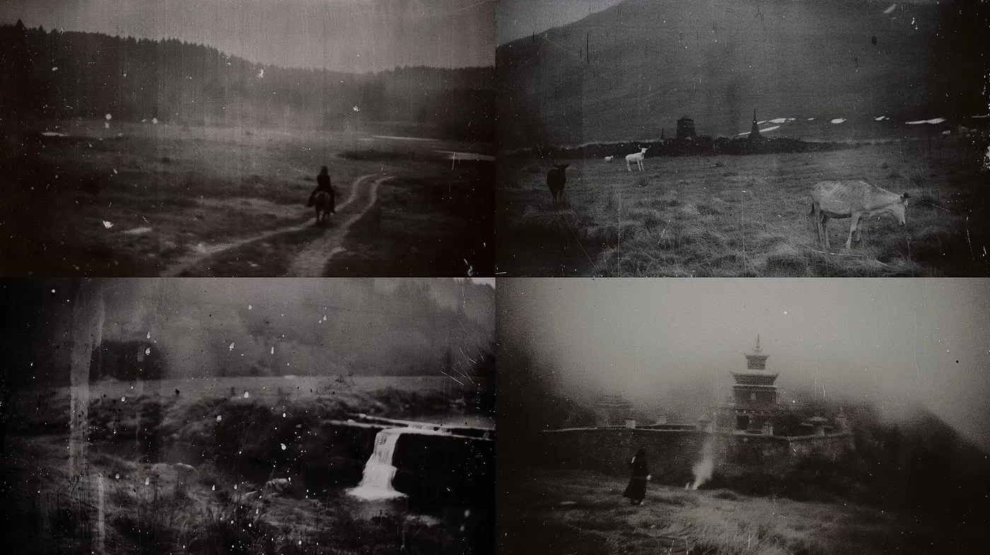Ethereal Monochromatic Visions: A Homage to Time-Worn Memories - Midjourney sref style