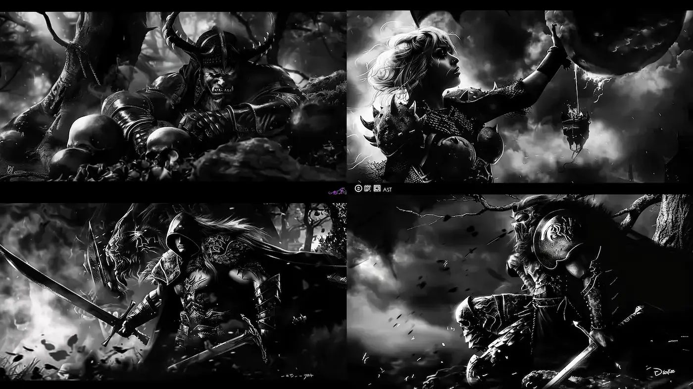 Dark and Dramatic Illustrated Fantasy with High Contrast - Midjourney sref style