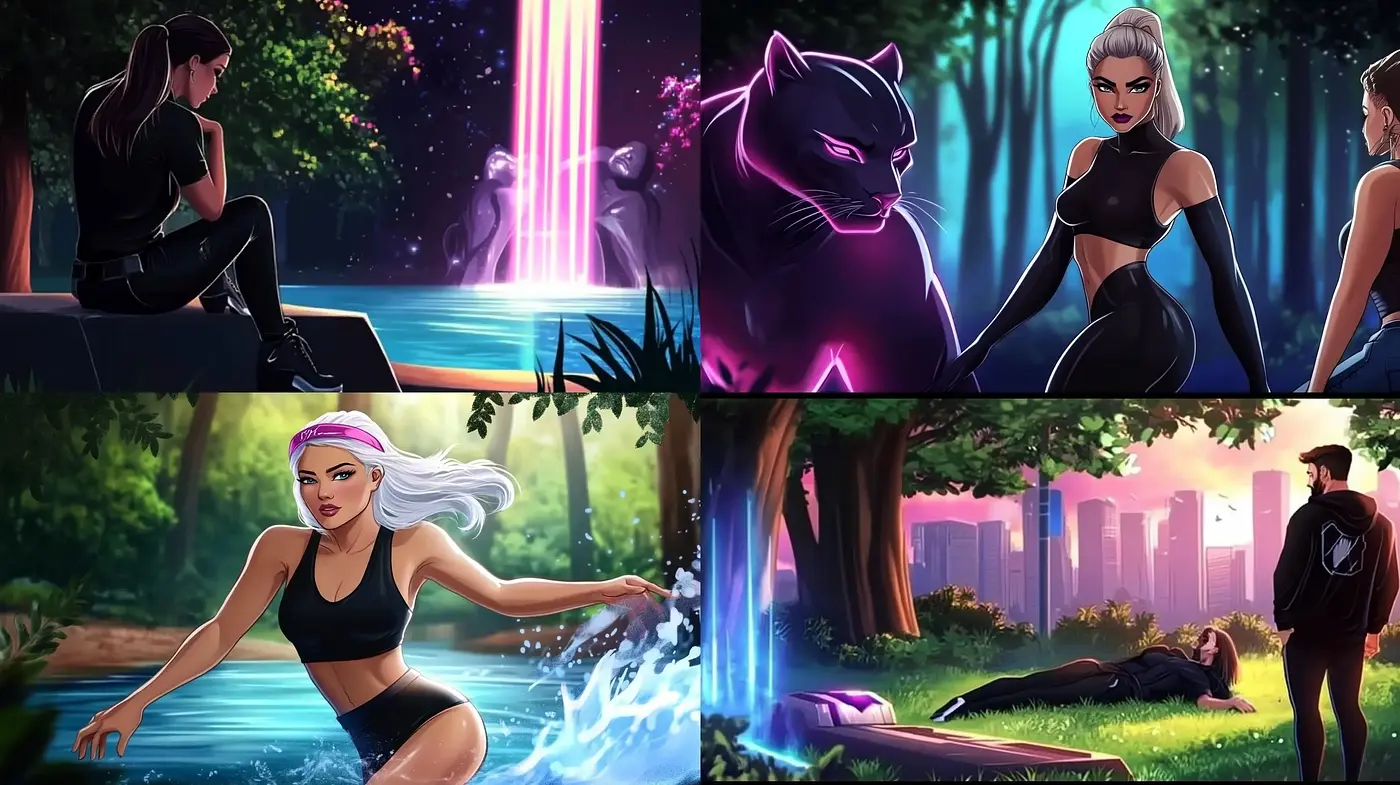 Consistent Cyber-Sylvan Aesthetic Across Diverse Narrative Contexts - Midjourney sref style