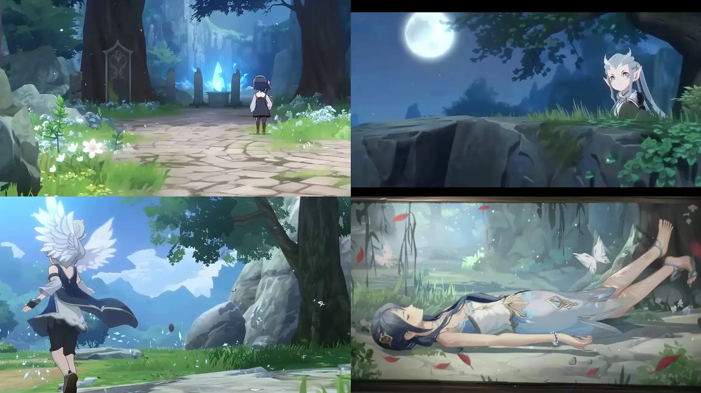 Enchanted Anime Fantasy Scenery in Ethereal Blues and Greens - Midjourney sref style