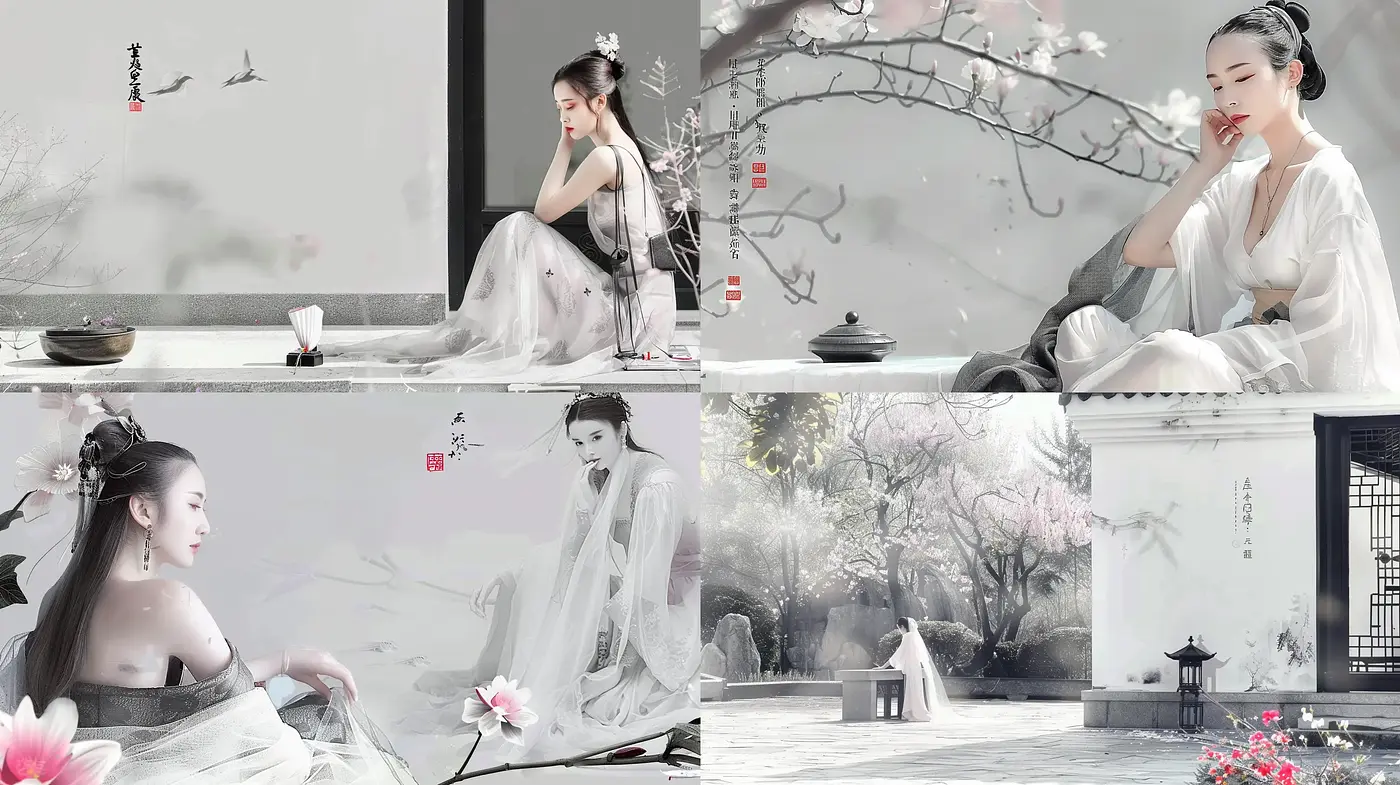 Ethereal Monochrome Gardens with Selective Color Accents - Midjourney sref style