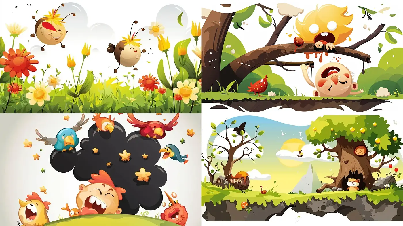 Joyful Animation Harmony: A Blend of Cartoonish Charm and Lively Nature - Midjourney sref style