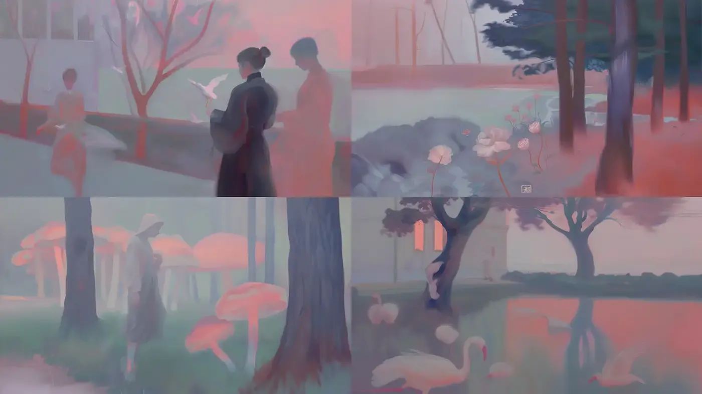 Soft pastel dreamscape with serene natural elements - Midjourney sref style