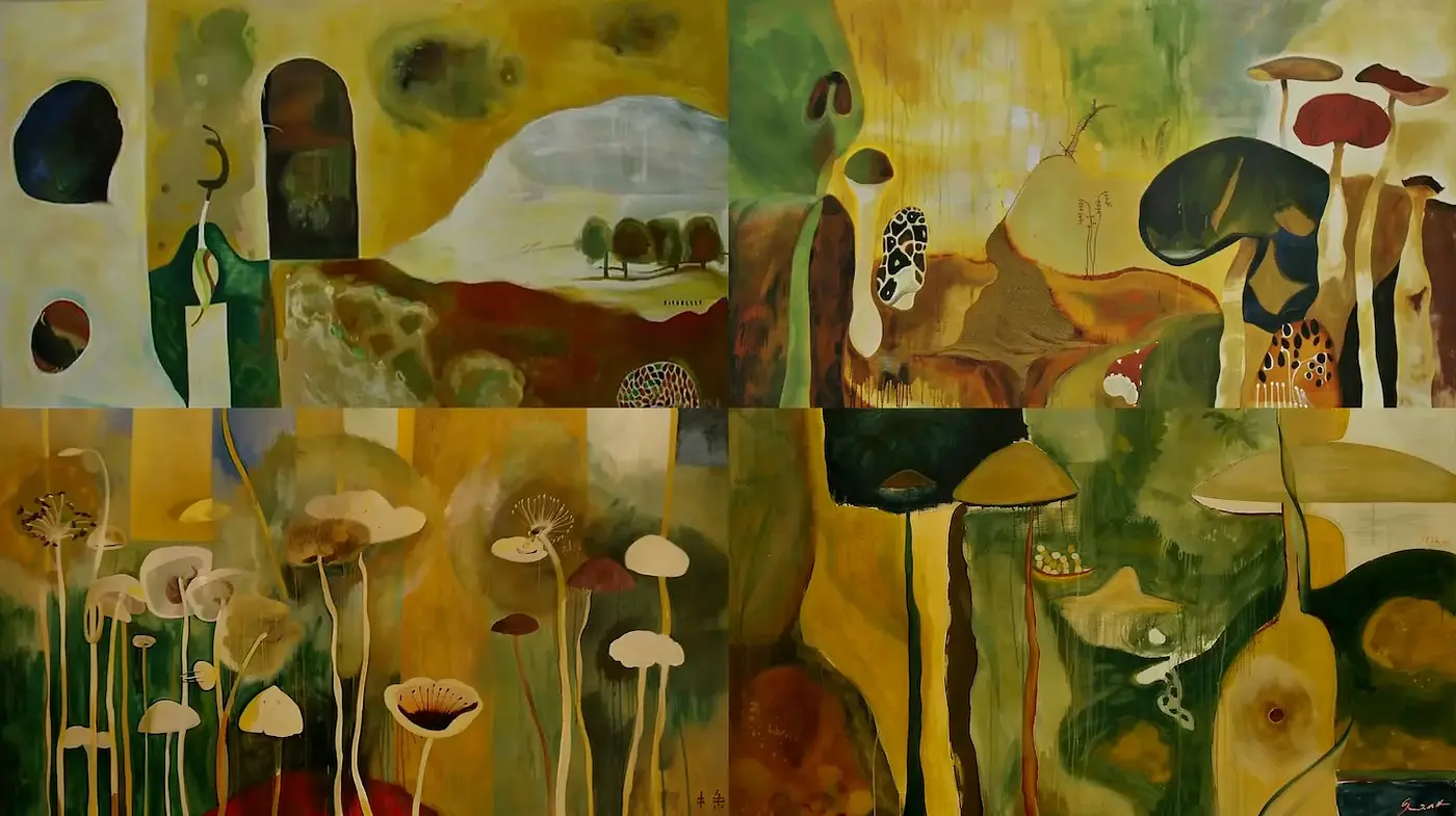 Organic Abstract with Earthy Tones and Surrealistic Elements - Midjourney sref style
