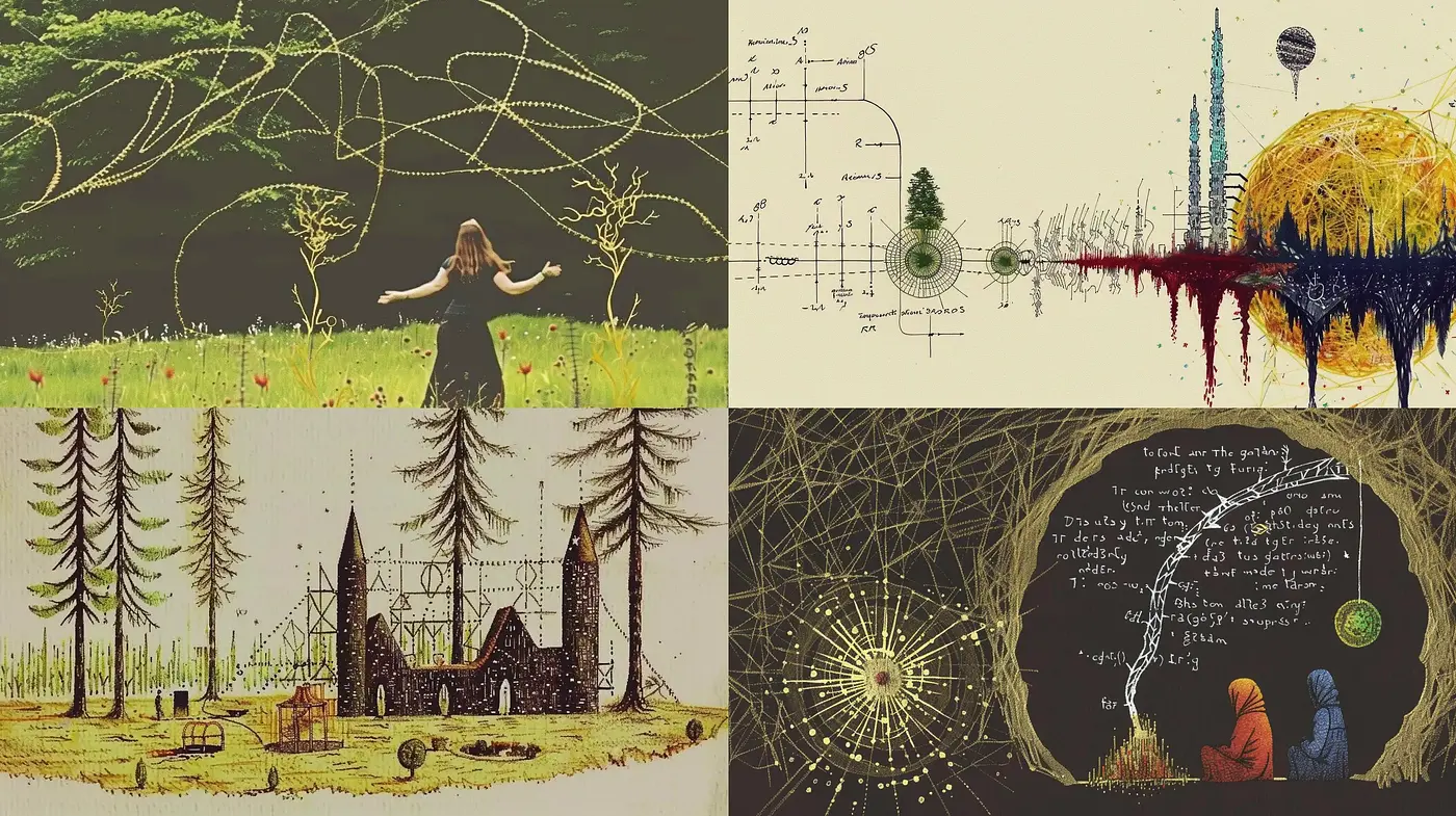Whimsical Fusion of Nature and Diagrammatic Elements - Midjourney sref style