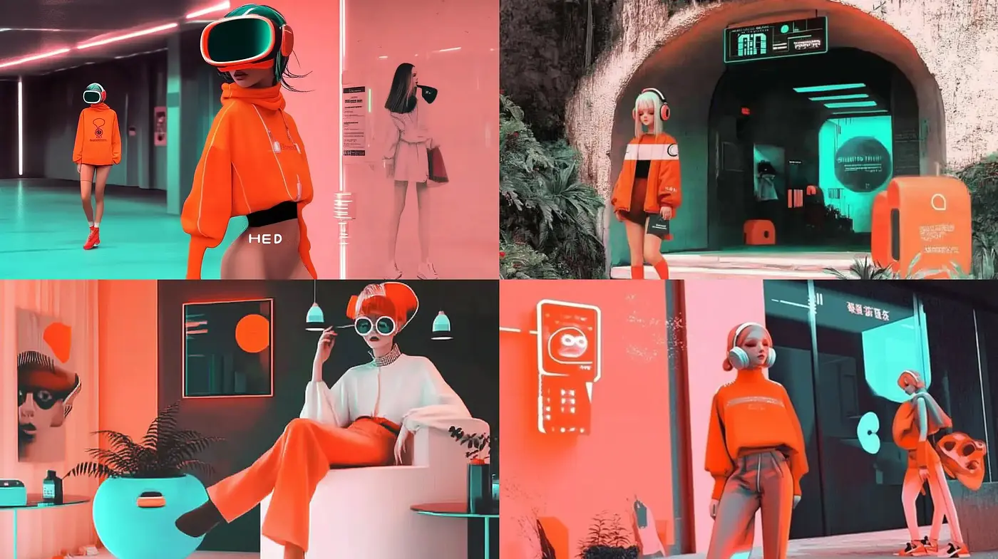 Futuristic Monochrome Vermilion Dreamscape - Midjourney sref style