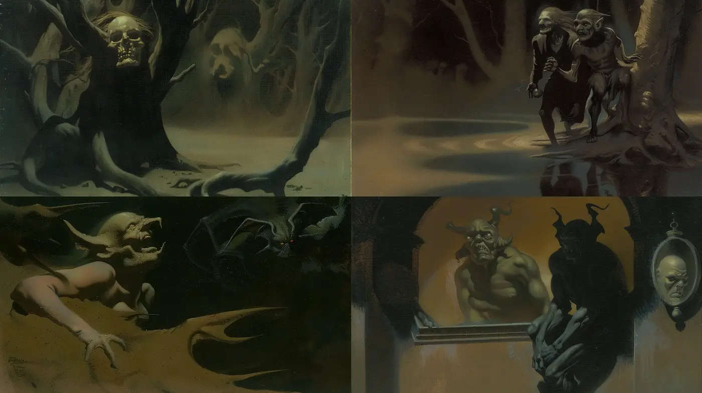 Gothic Fantasia: An Ode to Dark Surrealism and Mythic Archetypes - Midjourney sref style