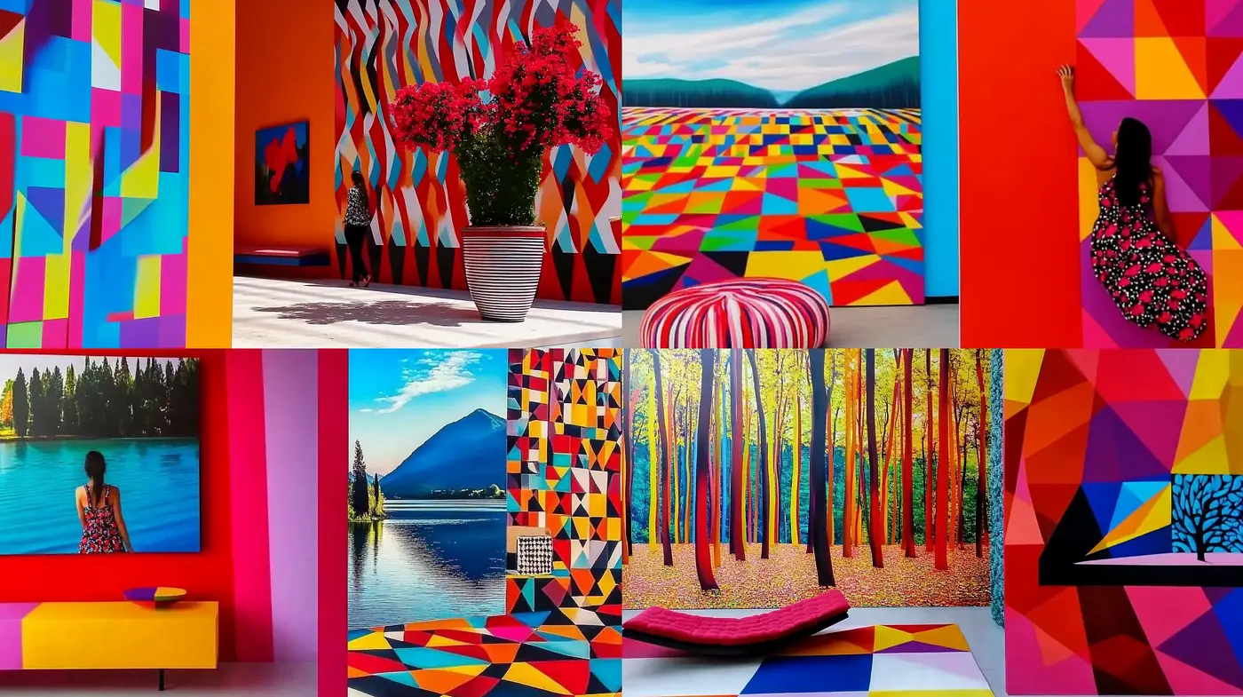 Geometric Vivacity: A Harmonious Blend of Bold Colors and Patterns - Midjourney sref style