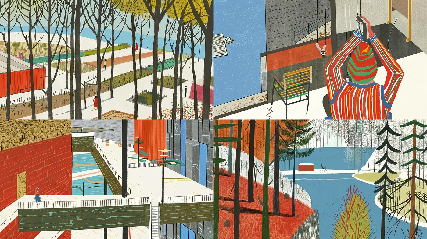 Eclectic Textured Landscapes with a Mid-Century Modern Flair - Midjourney sref style