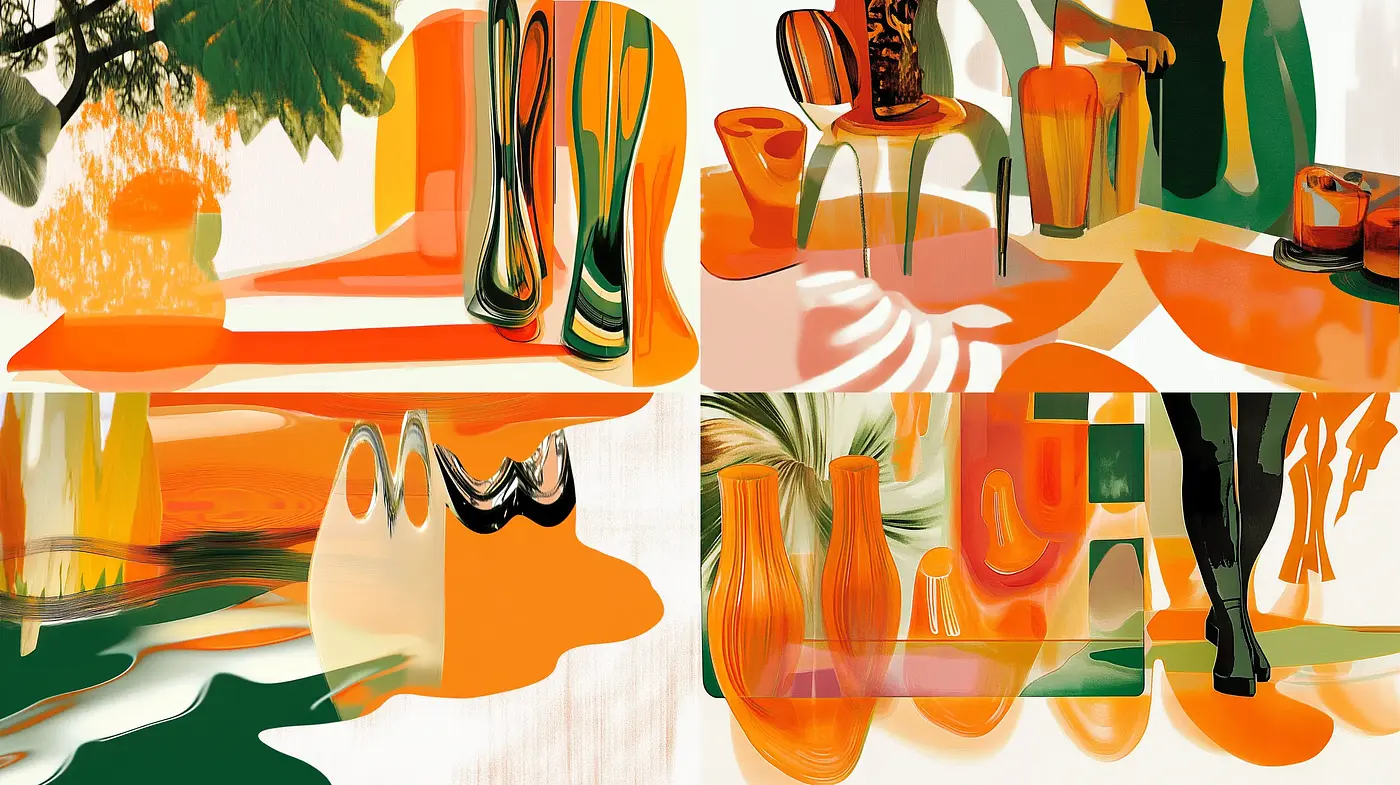 Surreal Tangerine Dreamscape: A Cohesive Blend of Warm Hues and Abstract Forms - Midjourney sref style
