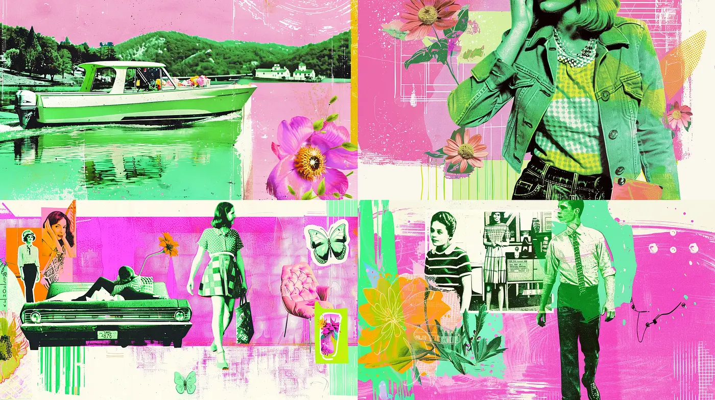 Vibrant Pop Collage Aesthetic with a Retro Nostalgic Twist - Midjourney sref style