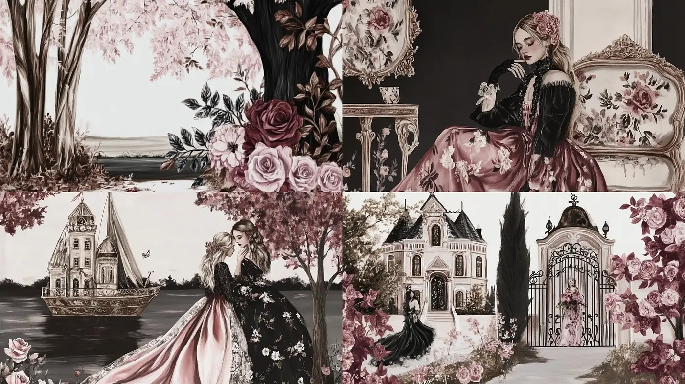 Ethereal Elegance in Monochrome and Blush - Midjourney sref style