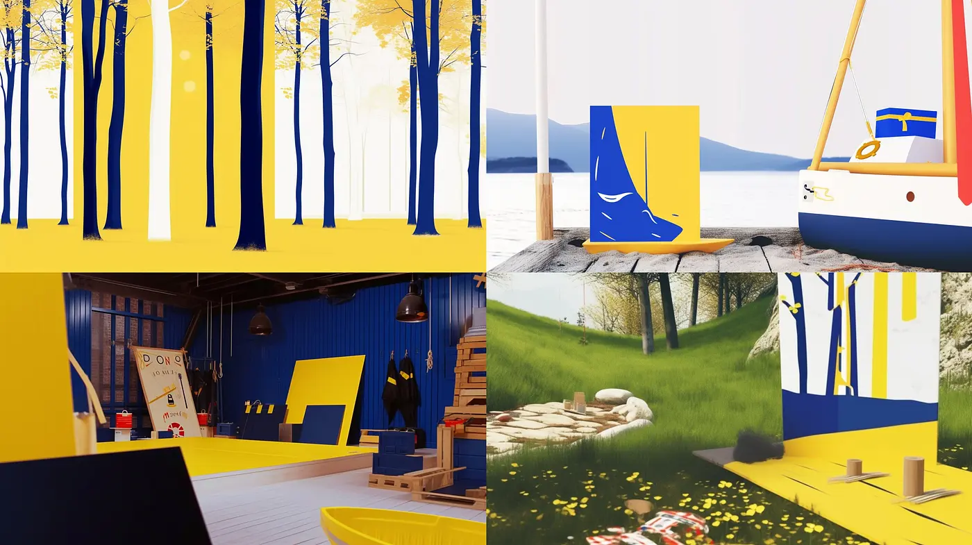 Bold Contrasting Haven: A Symphony of Yellow and Blue - Midjourney sref style